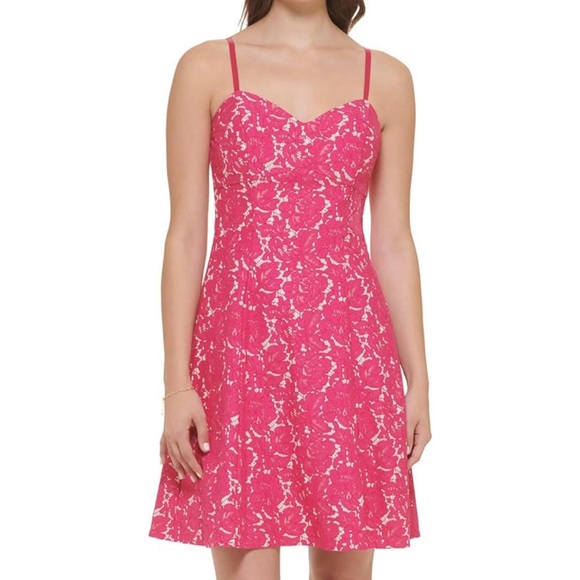GUESS Bonded Lace Fit & Flare Dress - Picture 1 of 8